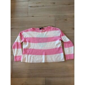 360 Cashmere Pink White Striped Skull Back Pullover Sweater Womens Small